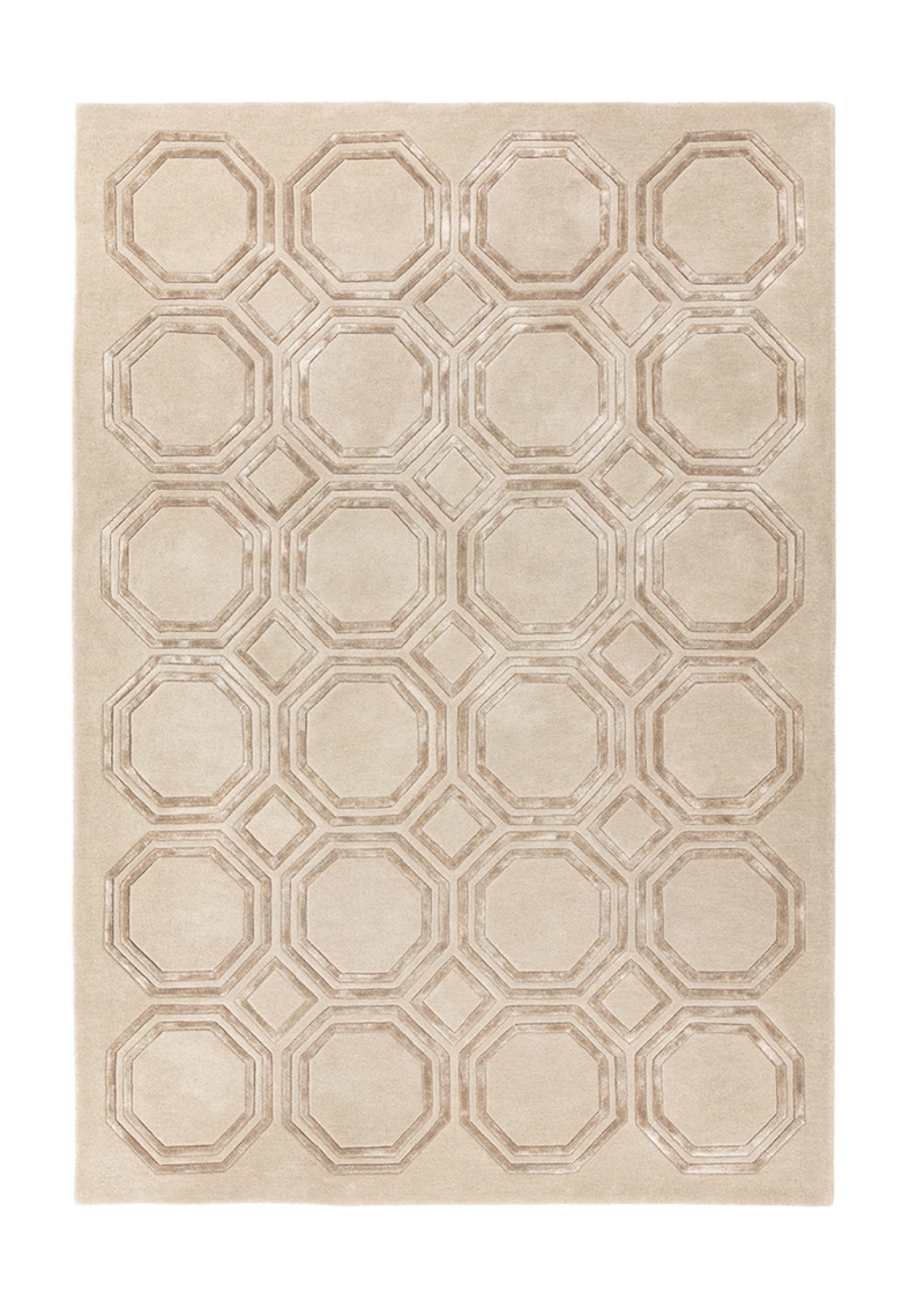 Prenium quality hand tufted rug in precise hand carved geometric designs