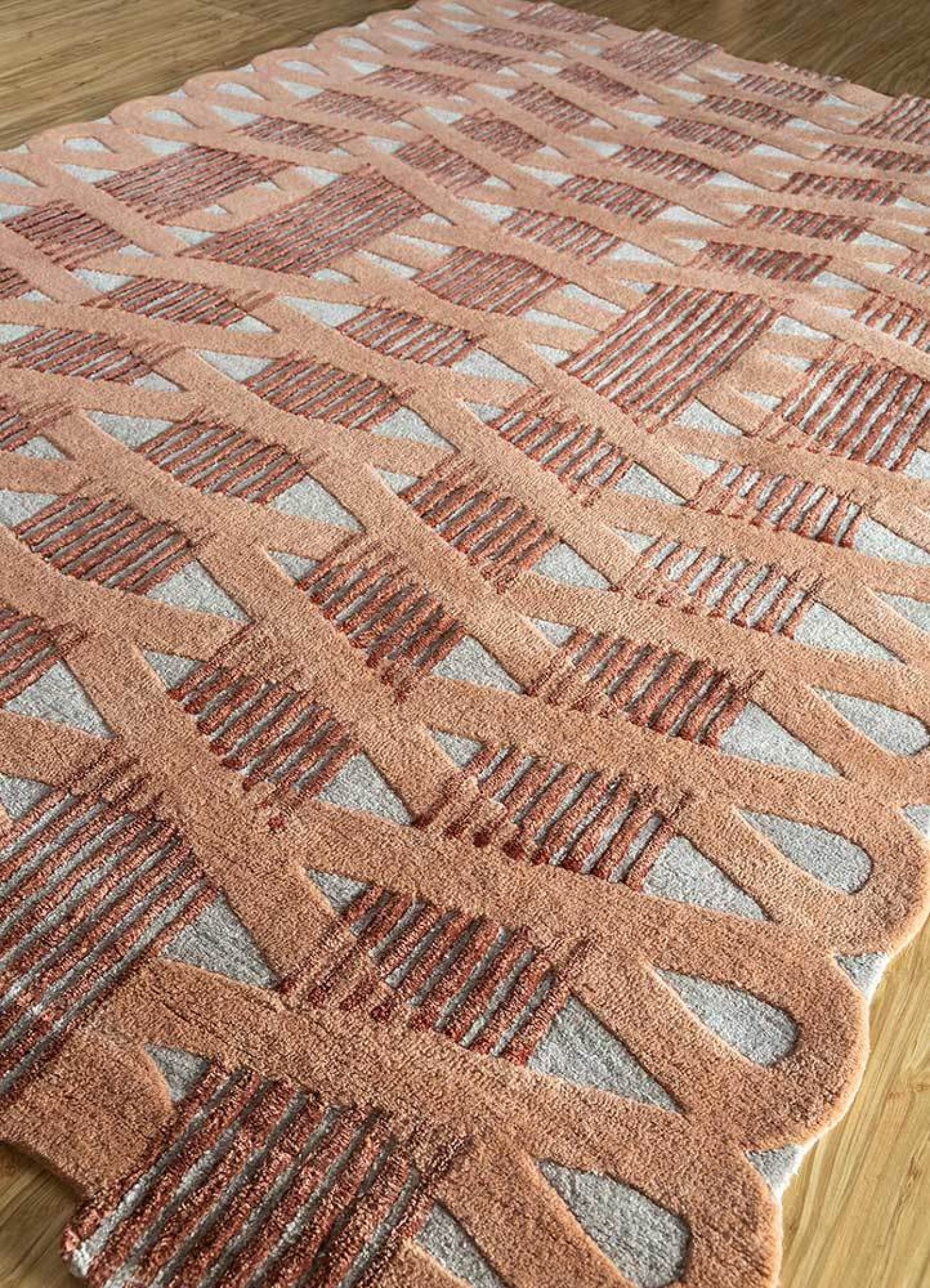 This rug highlights the mystifying charm of step-wells in India.
